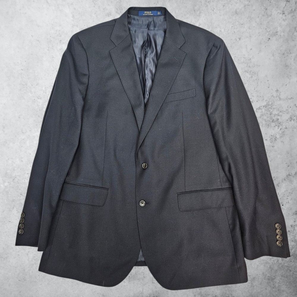 Polo Ralph Lauren Mens 44L Wool Blend 2-Button Blazer Jacket Navy Blue Preppy